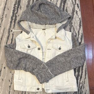 Free People Cream and Gray Jean Jacket